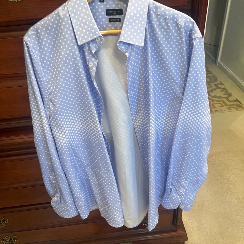 New Rosso Milano Italian Men’s Dress Shirt with Poka Dots. Beautiful with style. - Picture 6 of 7